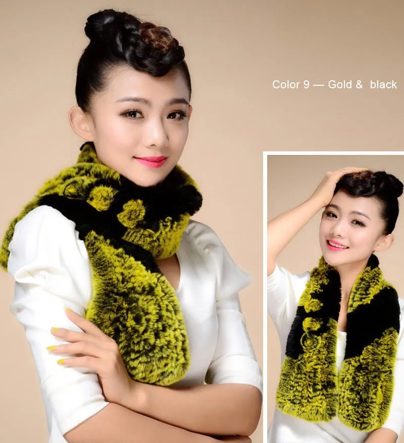 Real REX Rabbit Fur Scarf Flower Decoration Wrap Cape Shawl Neck Warmer Various Colors Soft Fur FS14507