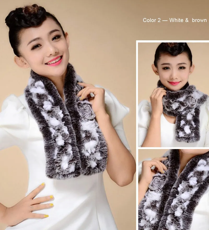 Real REX Rabbit Fur Scarf Wrap Cape Shawl Neck Warmer Women Scarf Flower Decoration FS14509