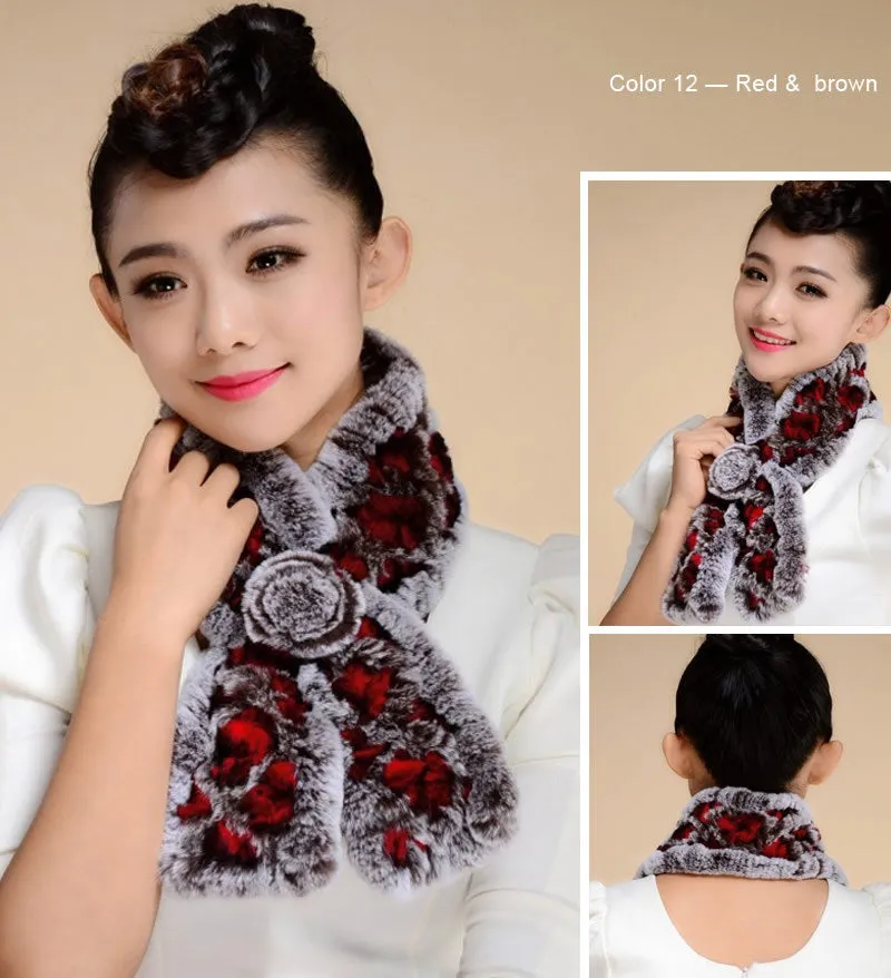 Real REX Rabbit Fur Scarf Wrap Cape Shawl Neck Warmer Women Scarf Flower Decoration FS14509