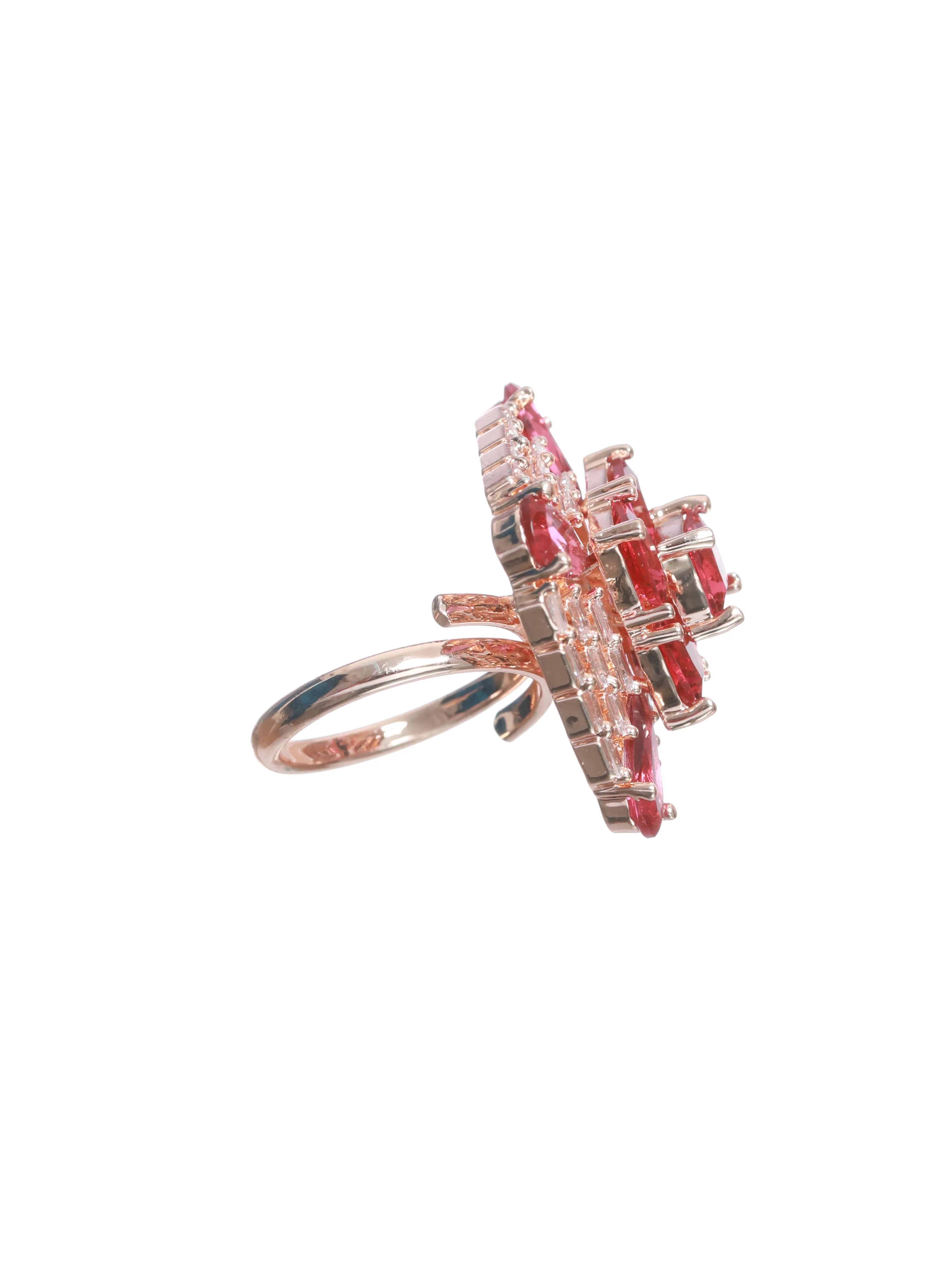 Rose Gold Plated Red & White Ad Studded Handcrafted Adjustable Finger Ring