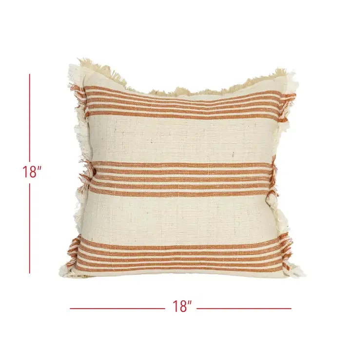 Rust Striped Cotton   Jute Throw Pillow