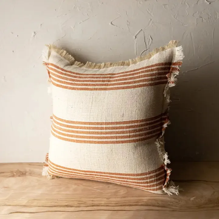 Rust Striped Cotton   Jute Throw Pillow