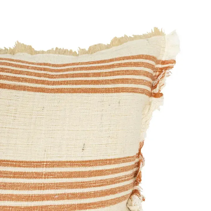 Rust Striped Cotton   Jute Throw Pillow