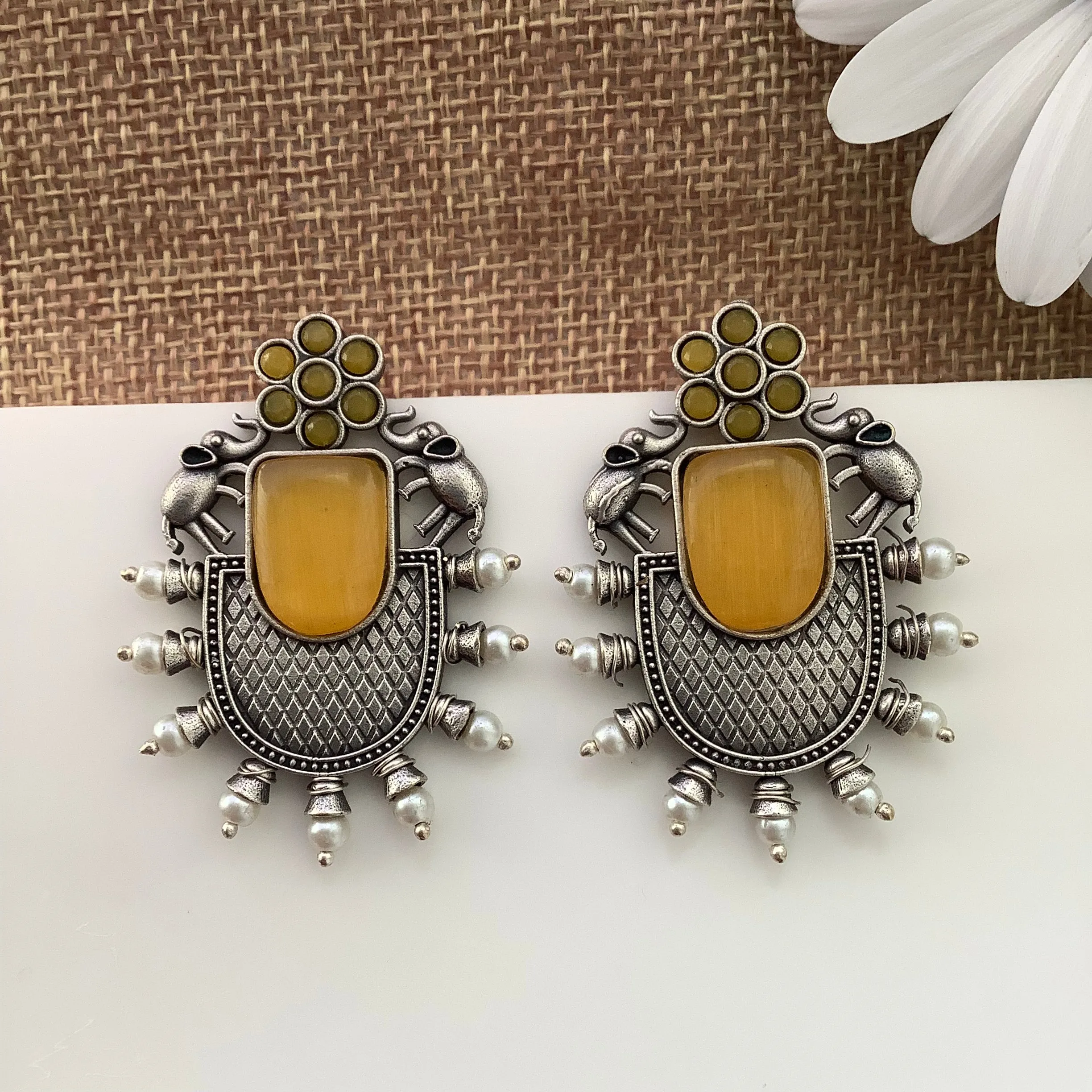 Salvanity Fashion Jewellery German Silver City Lights Earrings Sun Kissed Yellow