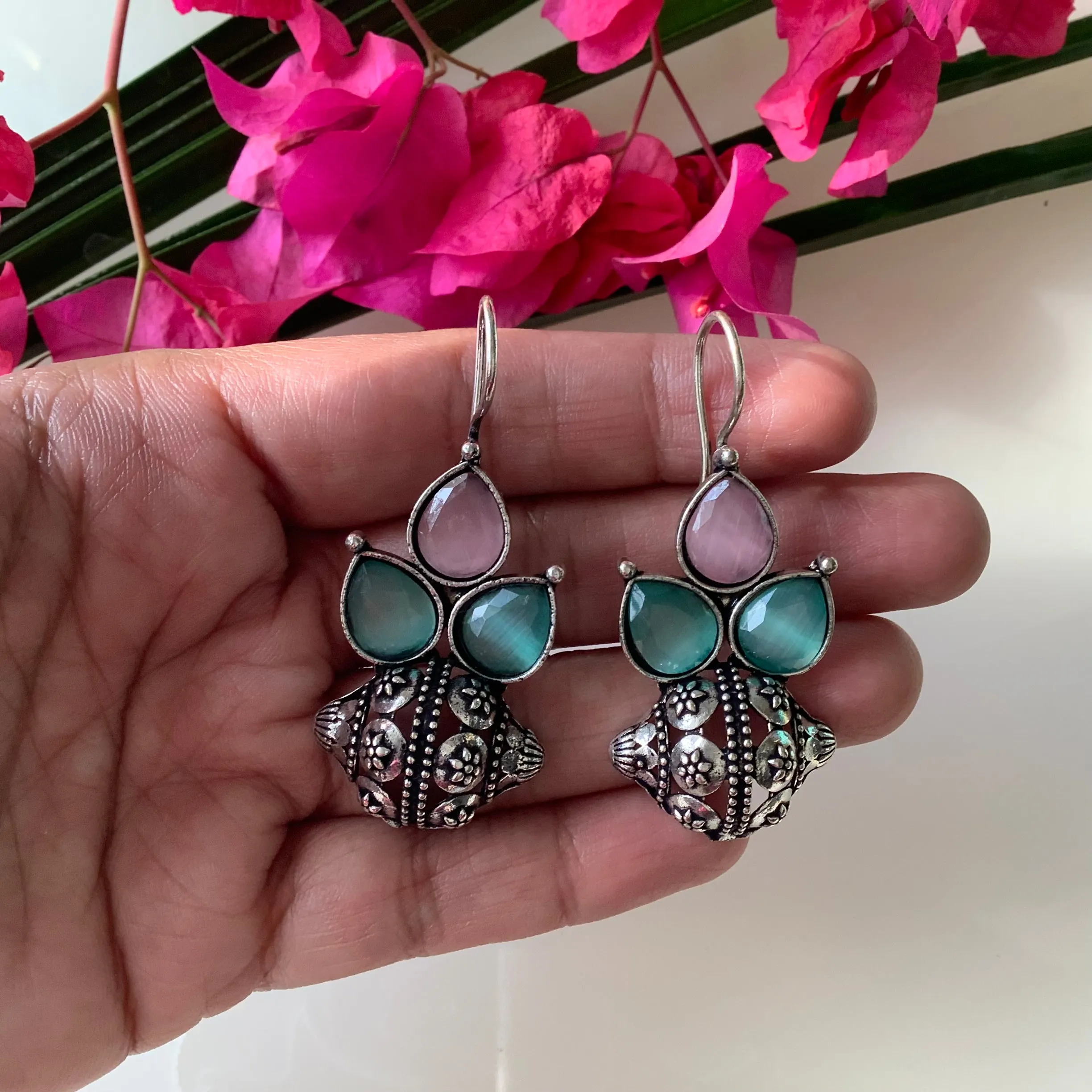 Salvanity German Silver Ethereal Bloom Earrings