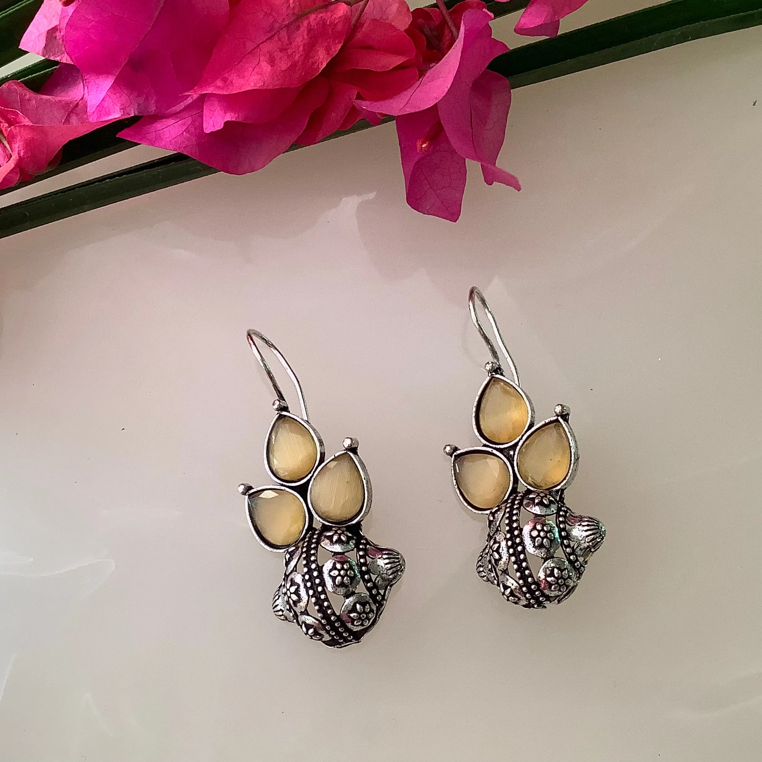 Salvanity German Silver Ethereal Bloom Earrings