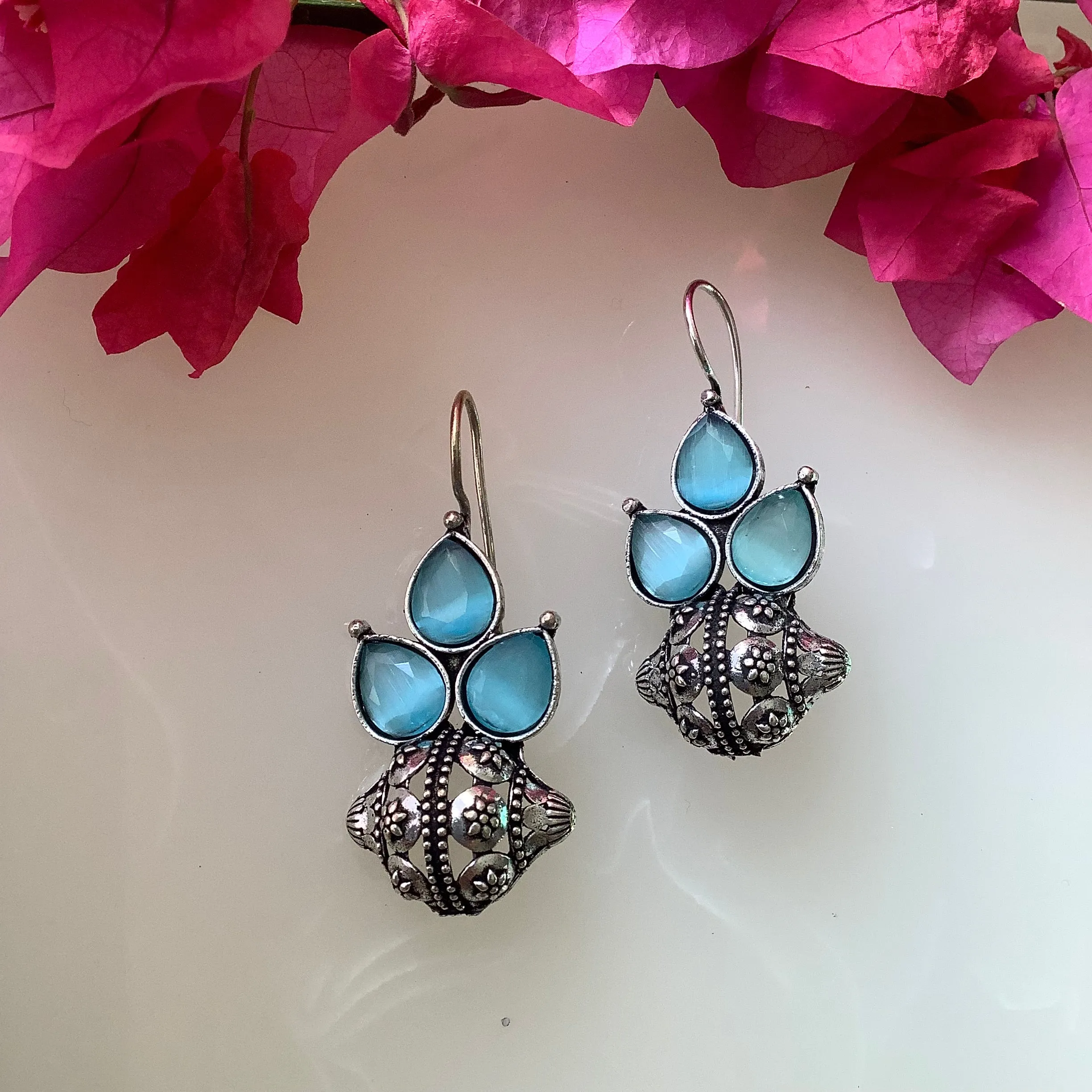 Salvanity German Silver Ethereal Bloom Earrings