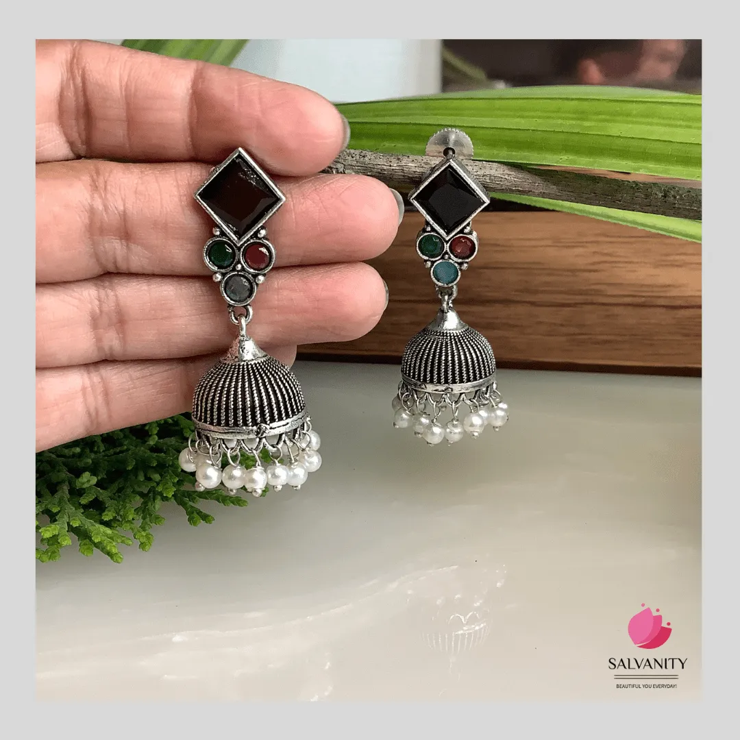 Salvanity German Silver Rhombus Plus 3 Jhumkis