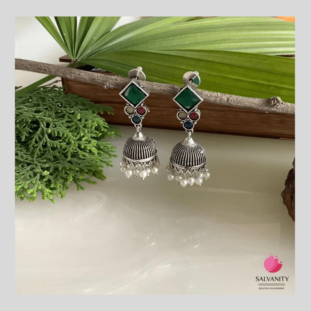 Salvanity German Silver Rhombus Plus 3 Jhumkis