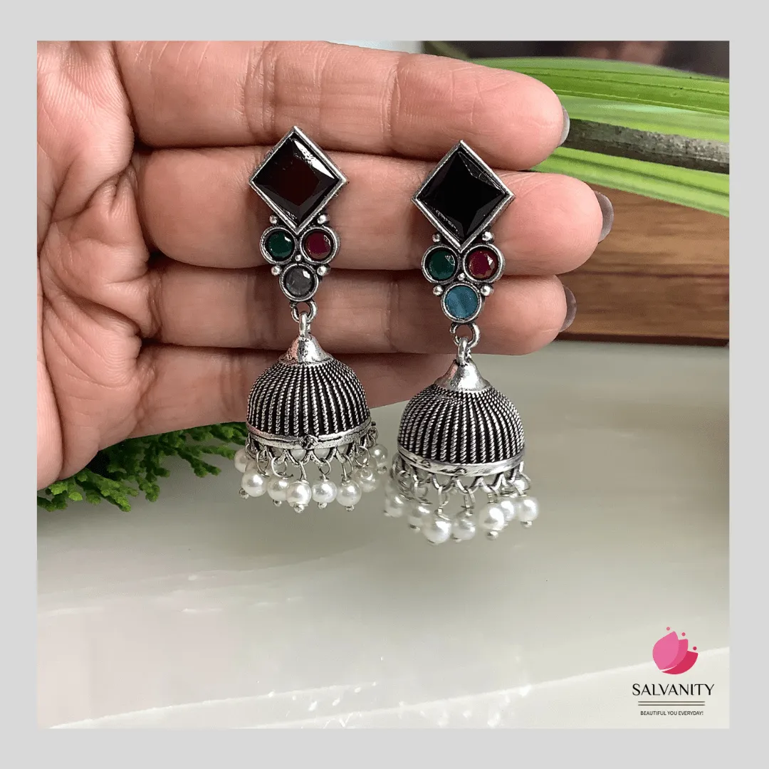 Salvanity German Silver Rhombus Plus 3 Jhumkis