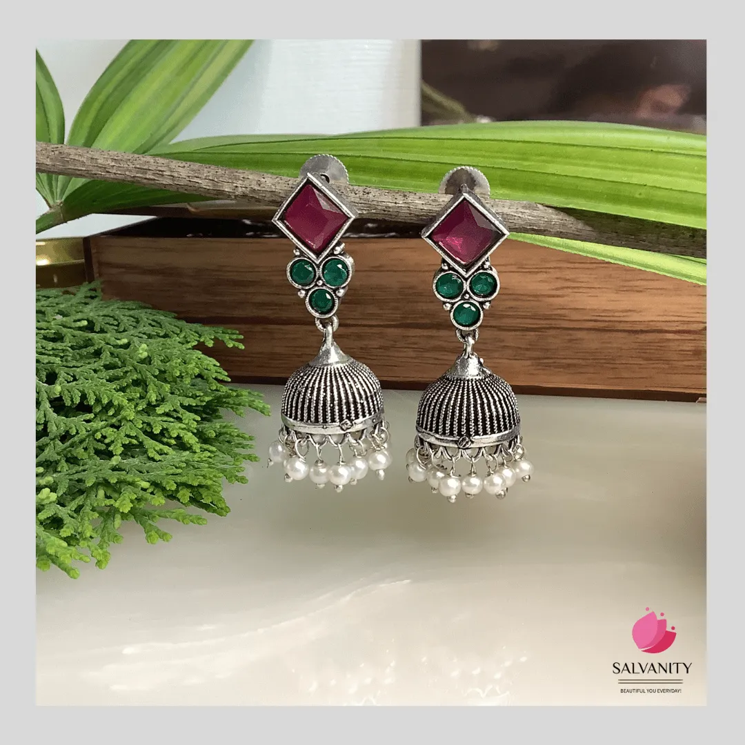 Salvanity German Silver Rhombus Plus 3 Jhumkis