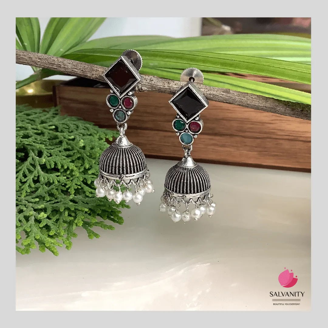 Salvanity German Silver Rhombus Plus 3 Jhumkis