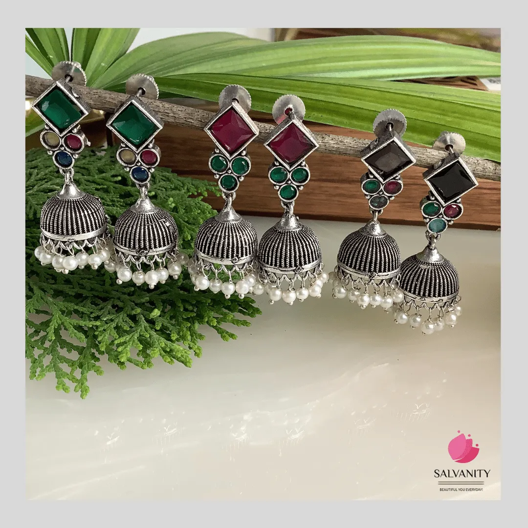 Salvanity German Silver Rhombus Plus 3 Jhumkis