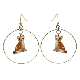 Sitting Fox Round Drop Earrings