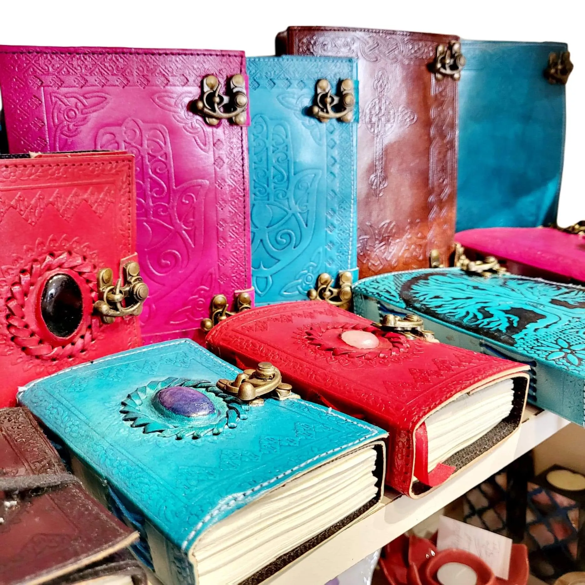 Stone Chakra Design Leather Etched Journal