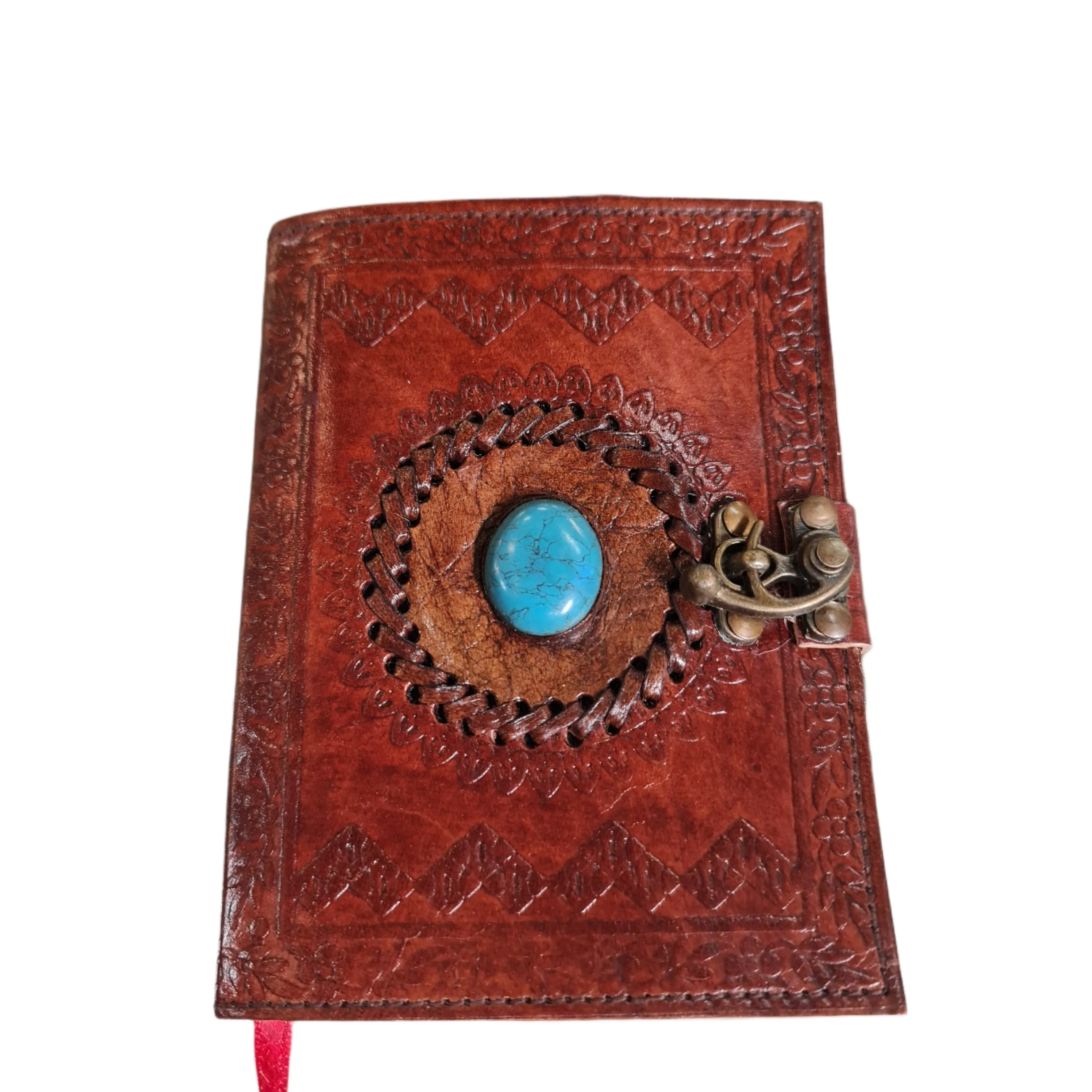 Stone Leather Etched Journal Turquoise or Blue Lapis Lazuli