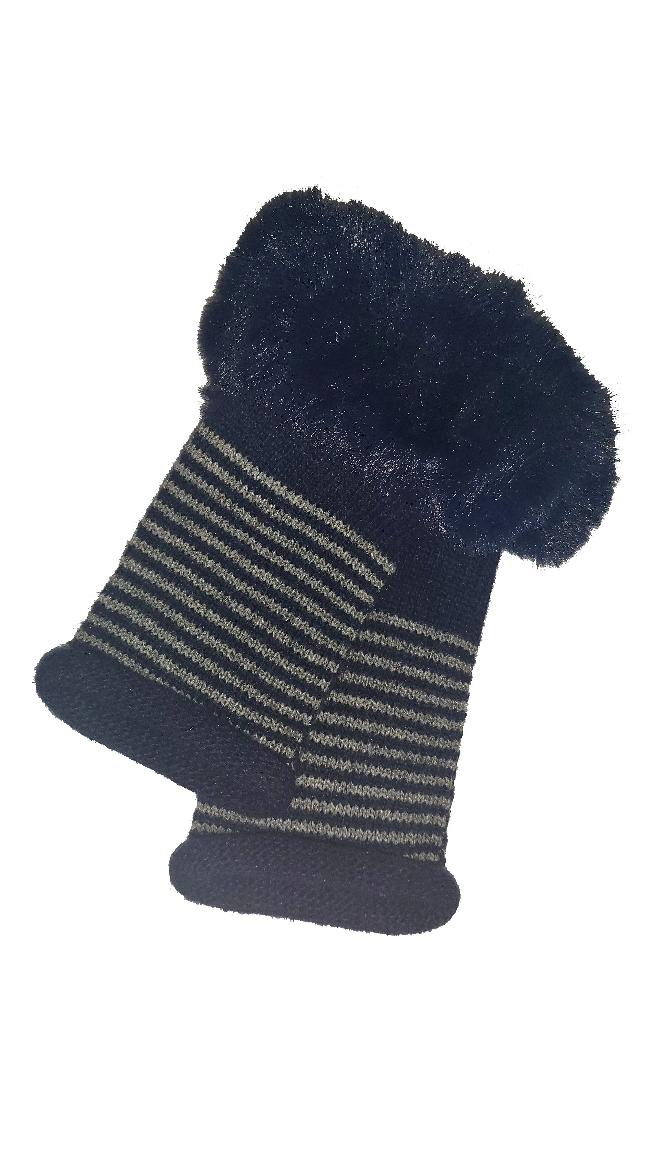 Striped Fur Cuff Mitts - G25