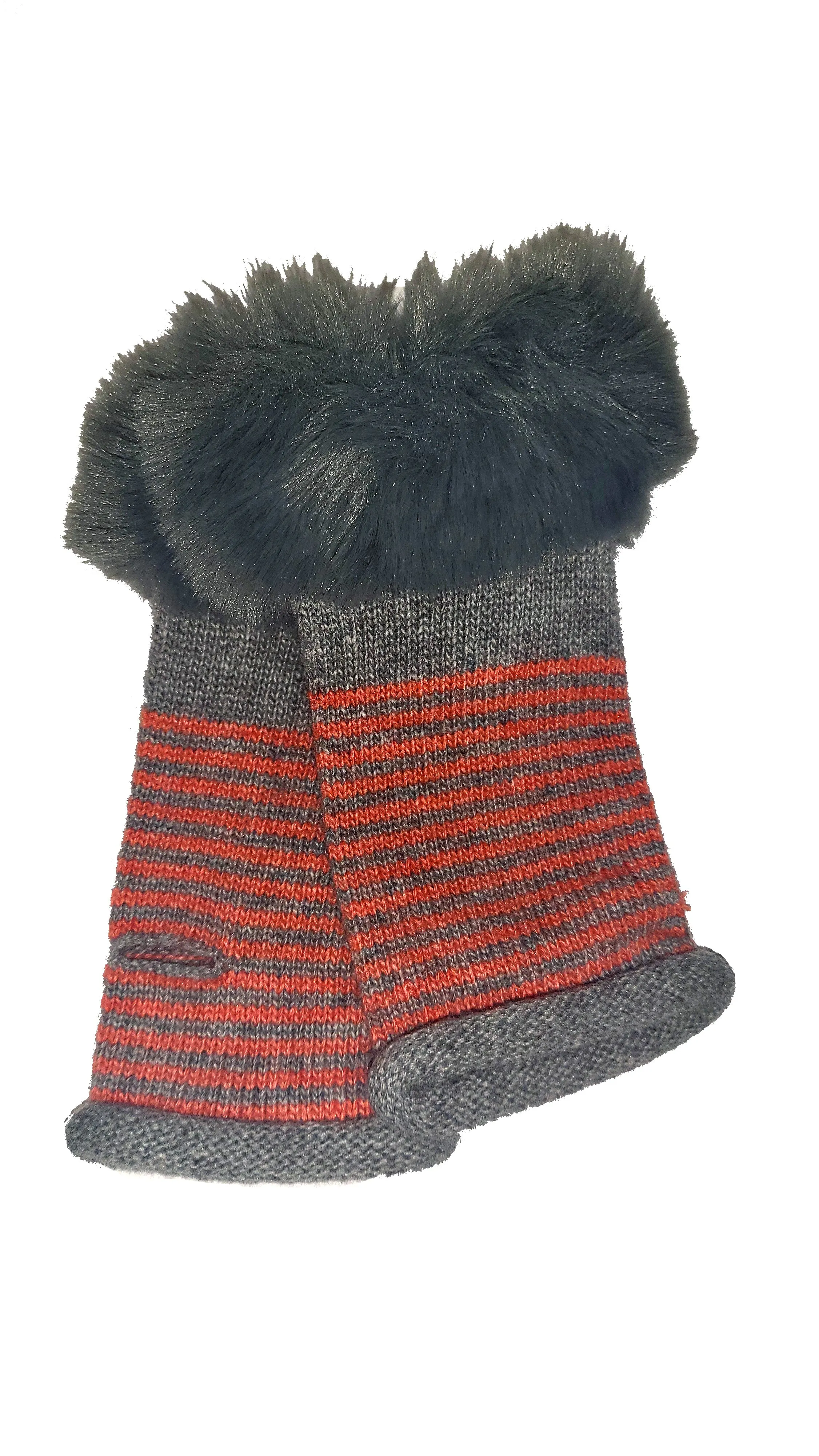 Striped Fur Cuff Mitts - G25