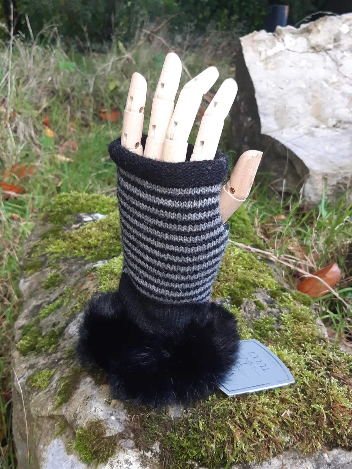 Striped Fur Cuff Mitts - G25