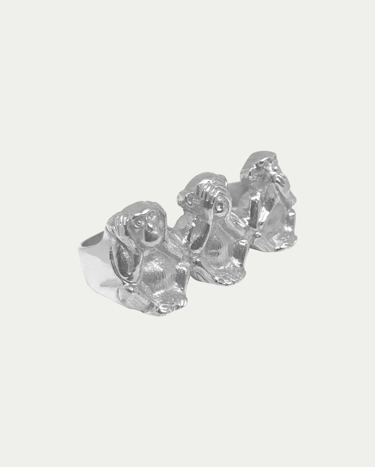 THREE WISE MONKEYS 3 FINGER RING