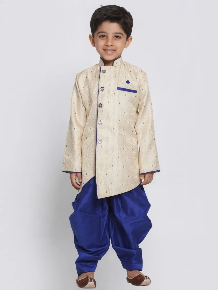 VASTRAMAY Blue Cotton Silk Blend Kurta and Dhoti Set