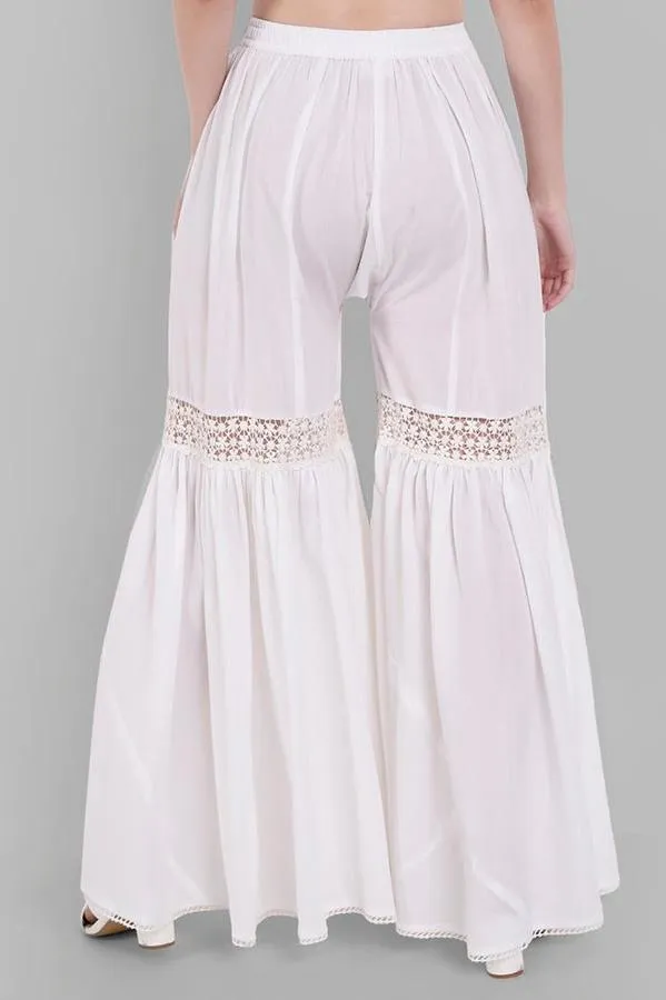 White Cotton Hakoba Lace Gharara Pants