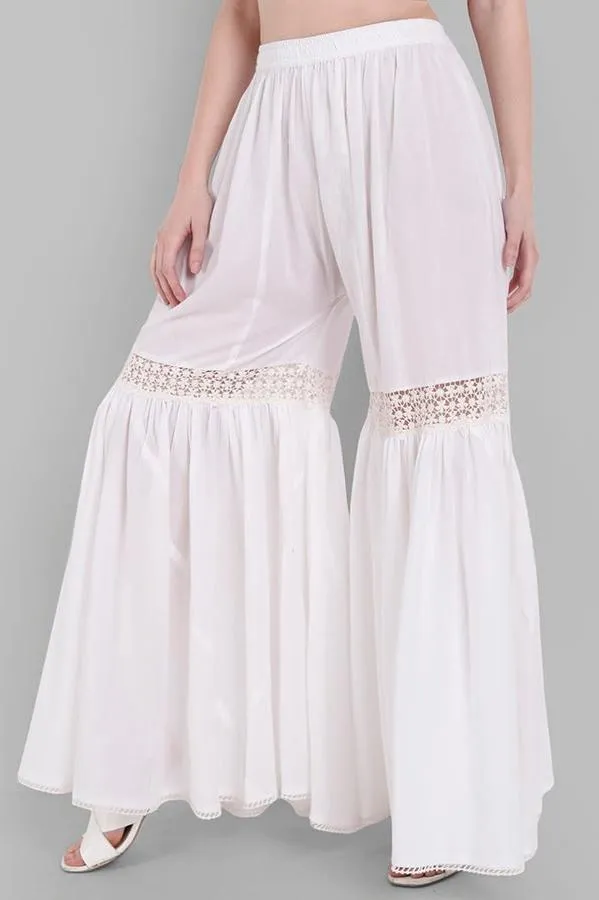 White Cotton Hakoba Lace Gharara Pants