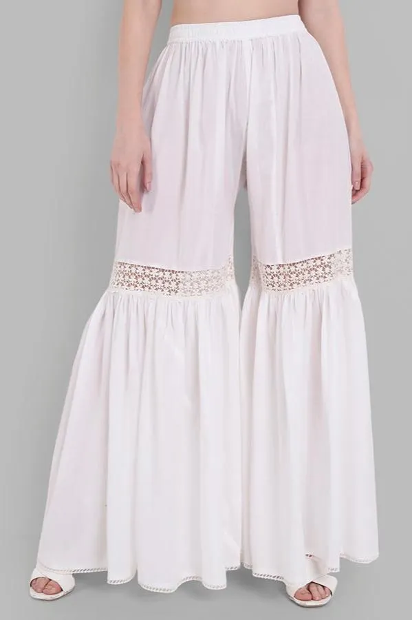 White Cotton Hakoba Lace Gharara Pants