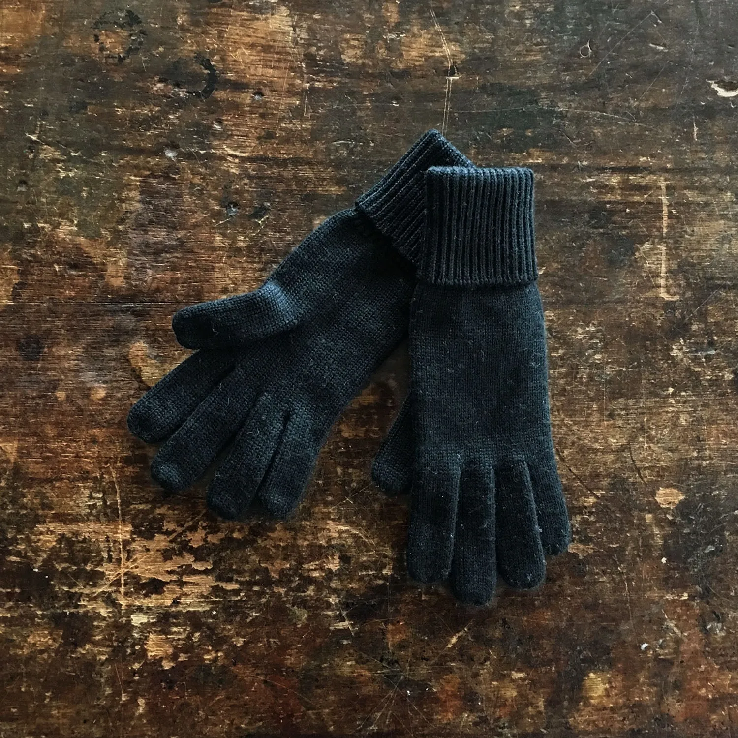 Womens Merino Wool Knitted Gloves - Black